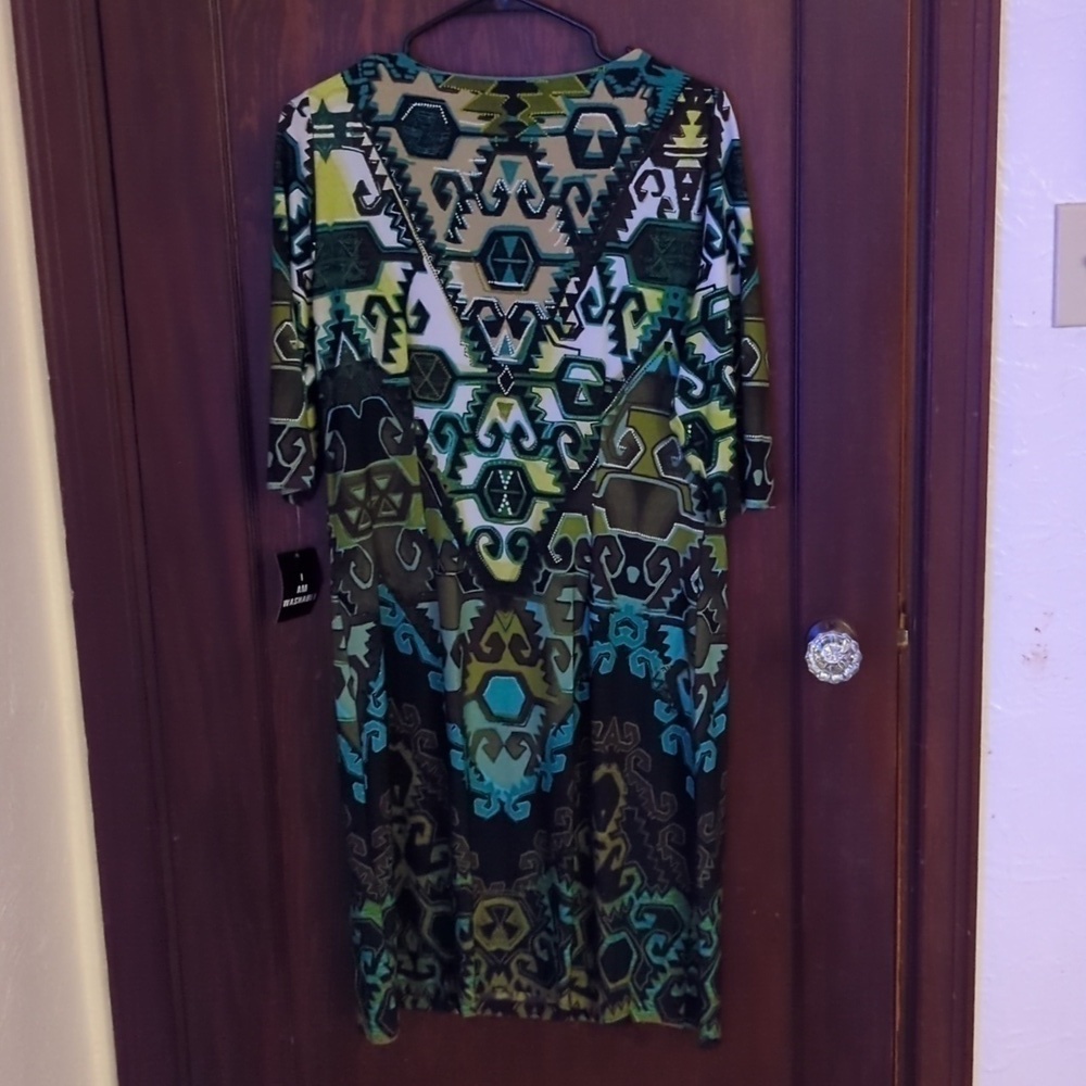 New with Tags Sandra Darren Green,Black, & Teal Short Sleeve Stretch Dress Sz 12 - Picture 6 of 7